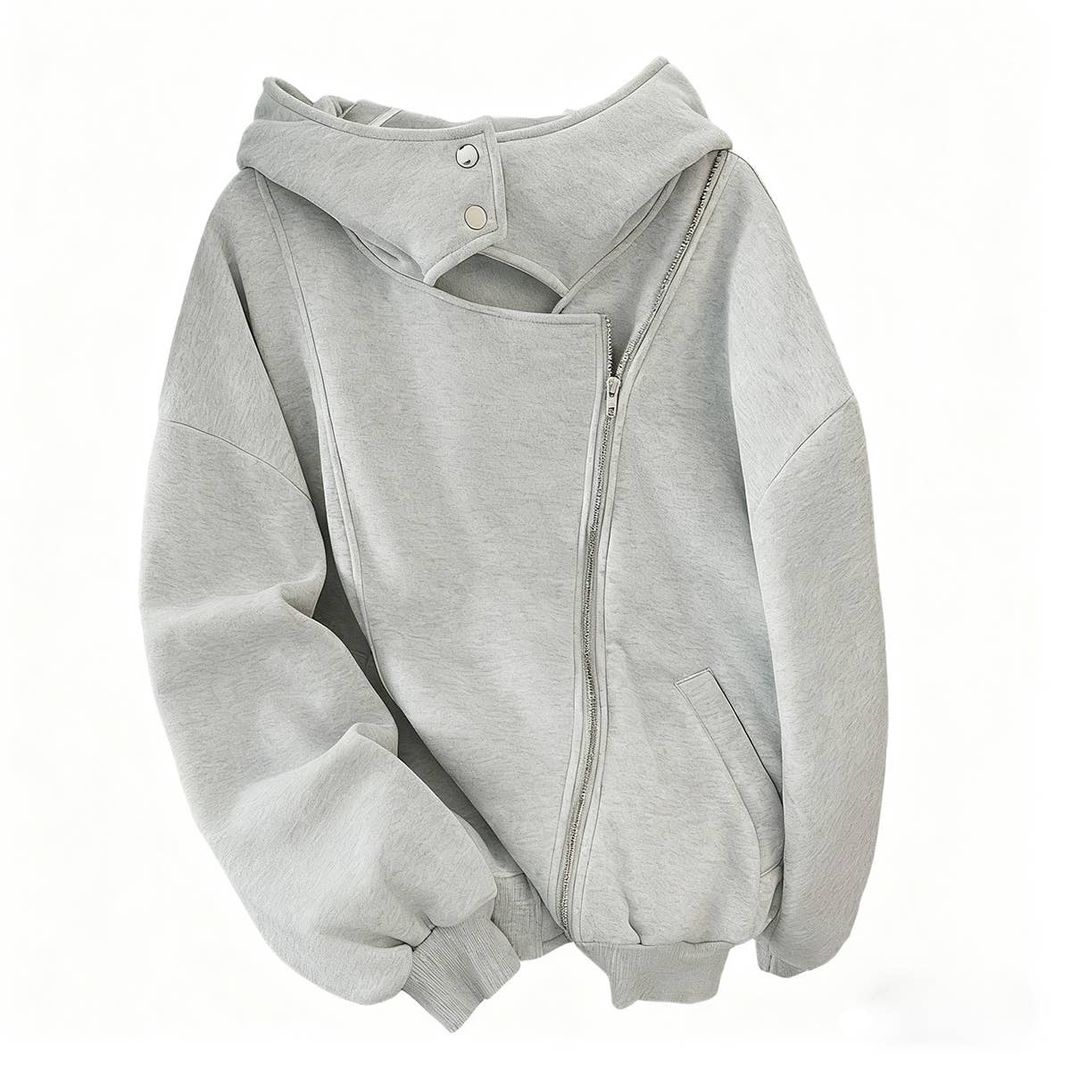 Design sense irregular double zipper hoodie