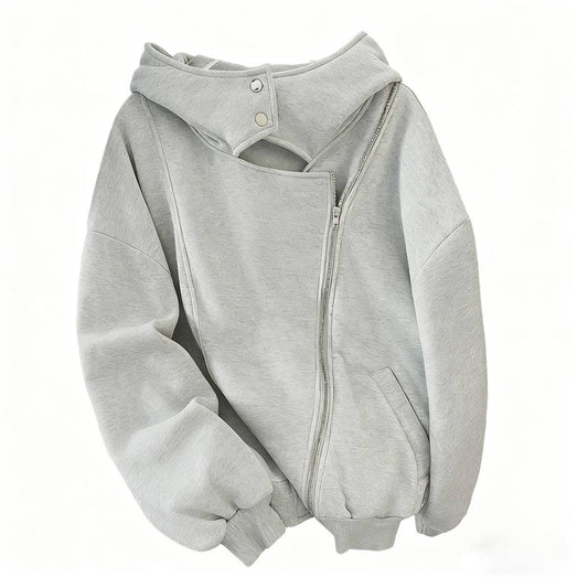 Design sense irregular double zipper hoodie