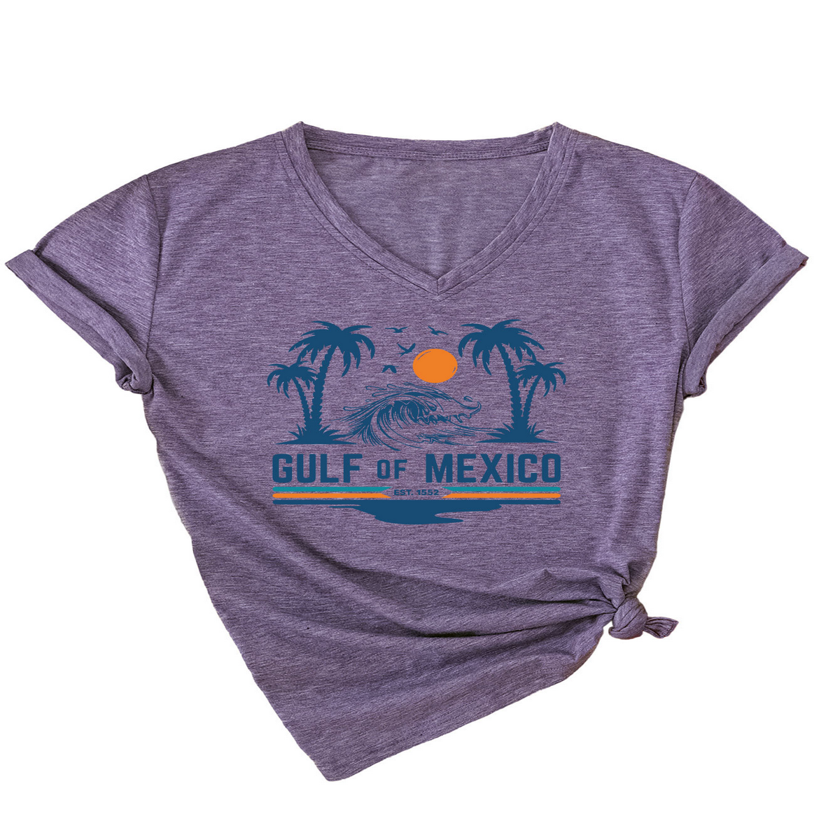 Slim V??˜Neck T??˜Shirt ??Gulf of Mexico Est Print_CWTTS1538