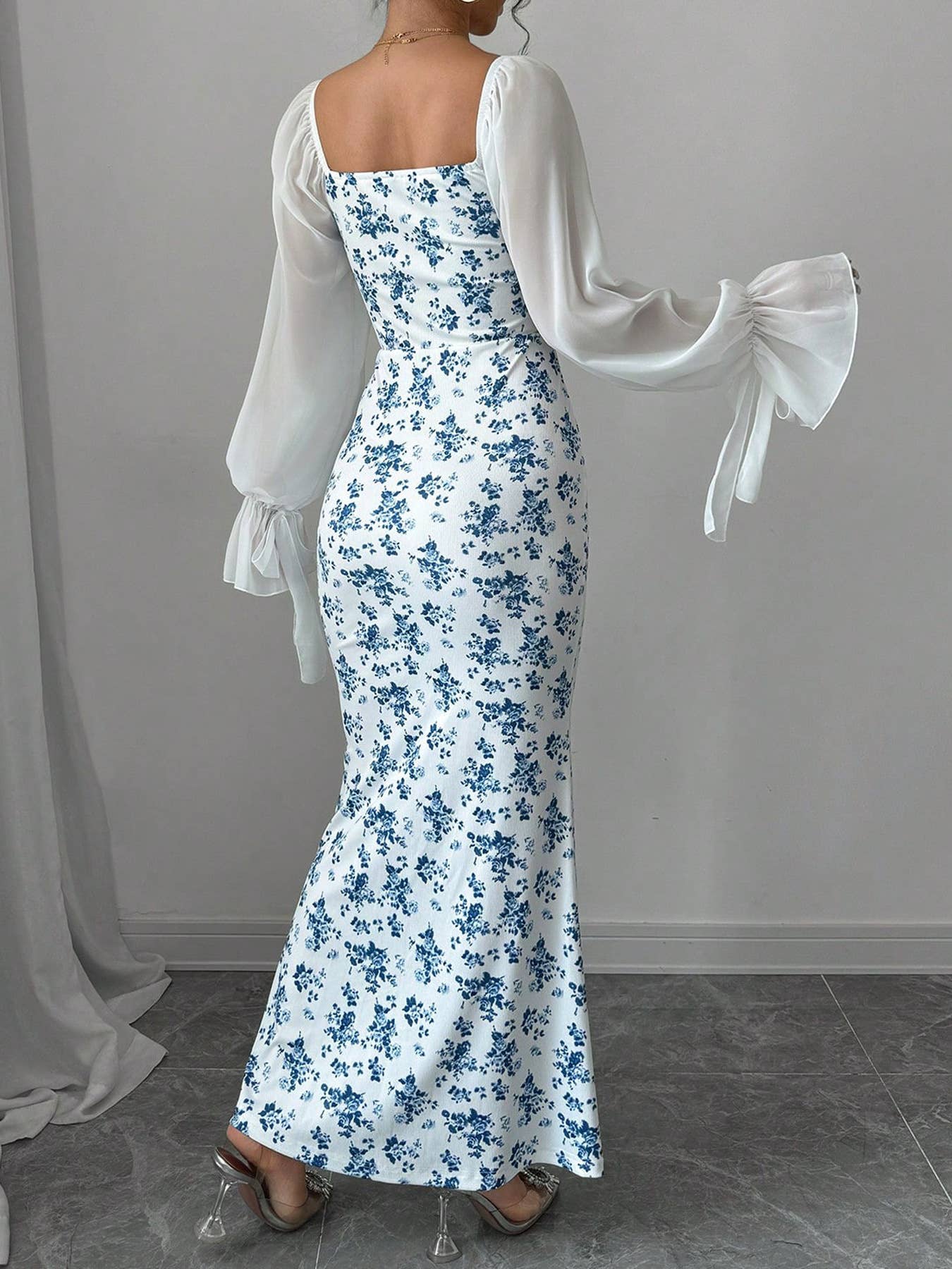 Chiffon patchwork long-sleeved printed dress