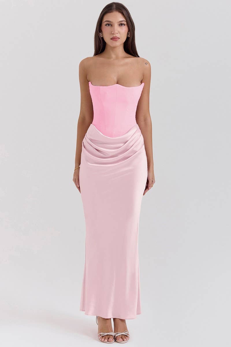 CWDMD5492_STRAPLESS BONED FITTED SOLID COLOR MERMAID DRESS