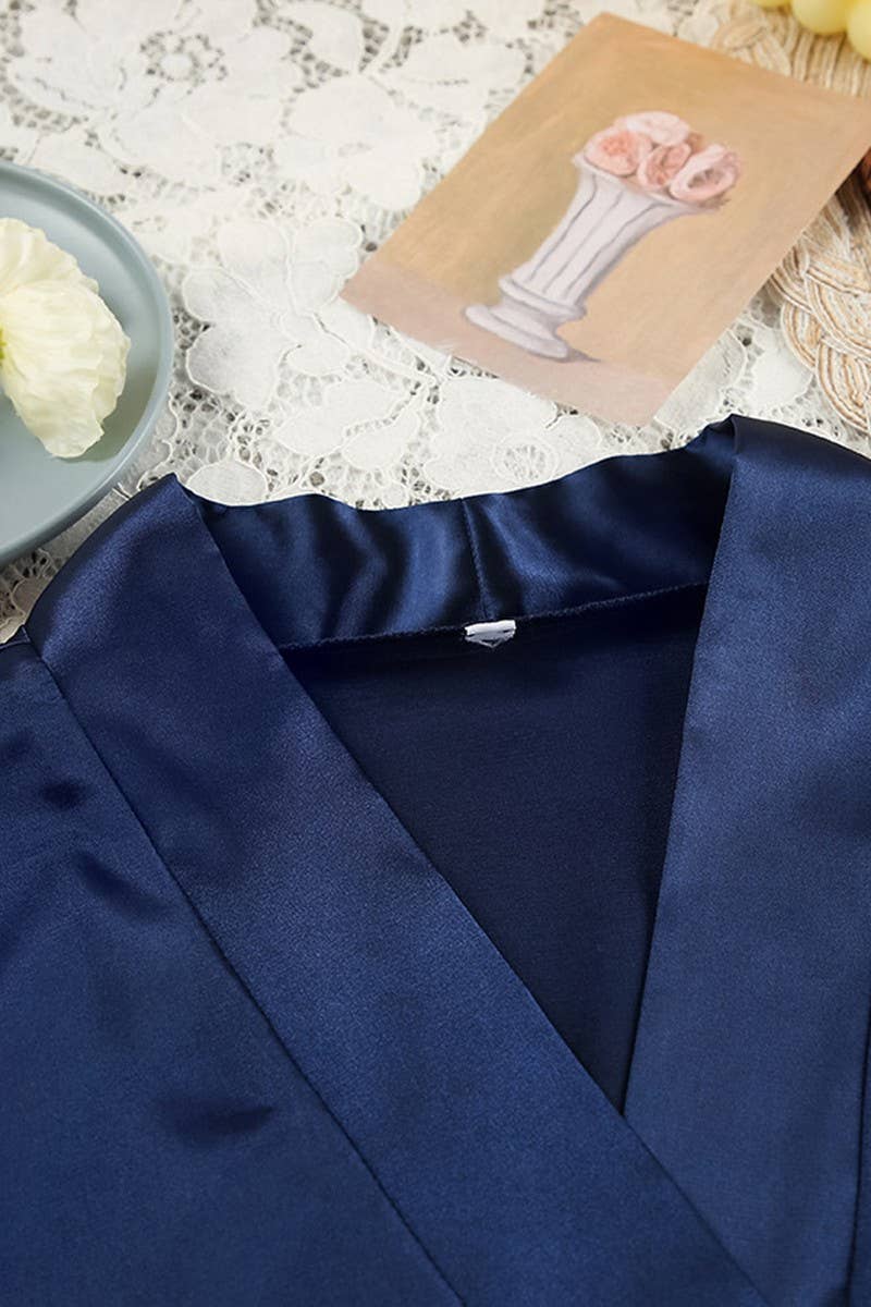 CWSPJ0315_FAUX SILK STITCHING FEATHER CARDIGAN LACE-UP ROBE