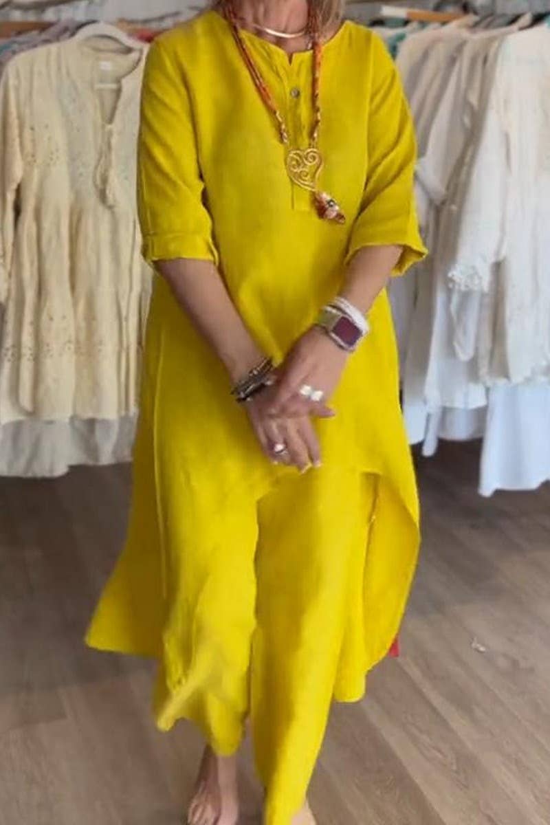 CWSTB1400_SOLID COLOR LONG-SLEEVED COTTON AND LINEN SUIT