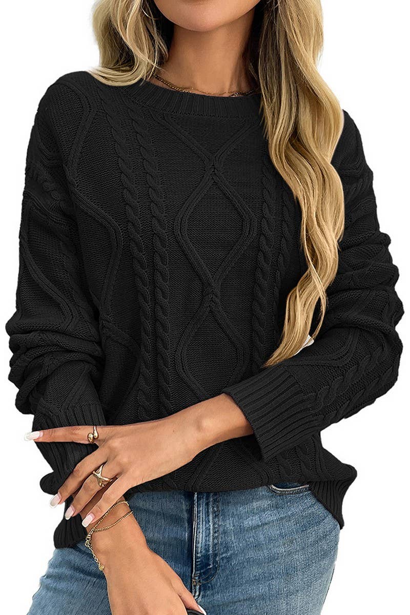 CWOSWL07714_VINTAGE CABLE KNIT SWEATER WOMEN WINTER CREWNEC