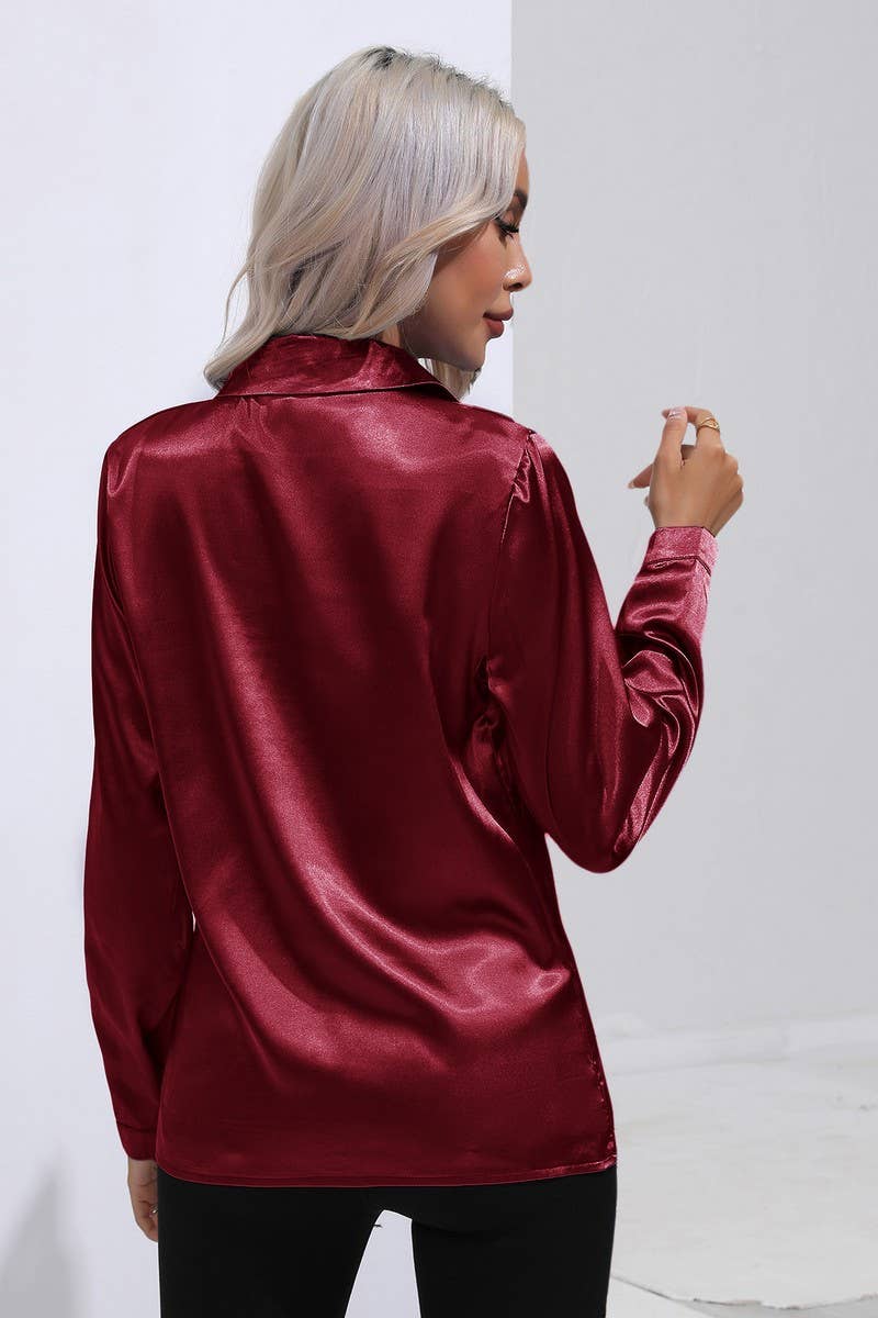 CWTBLL0692_Button Down Silky Satin Long Sleeve Top