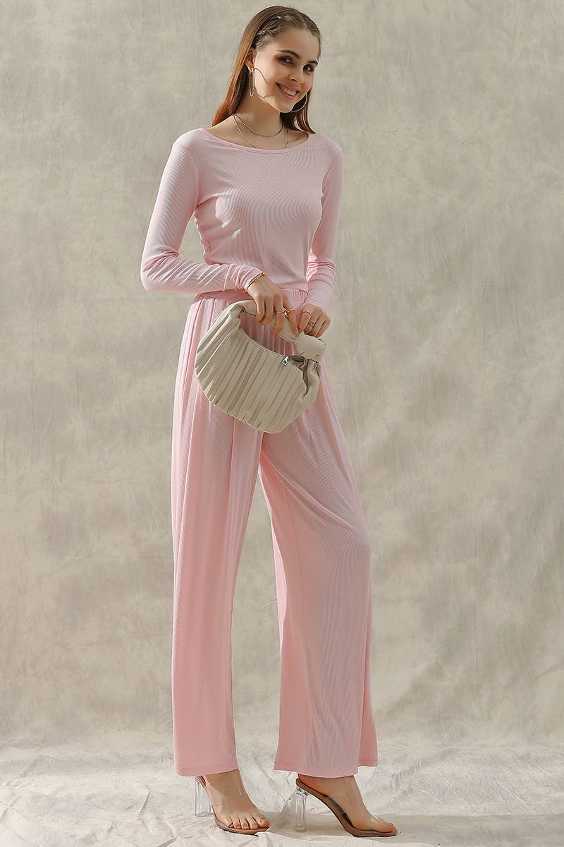 CWSTB279_MODAL LONG SLEEVE T SHIRT TOP AND WIDE PANTS SET