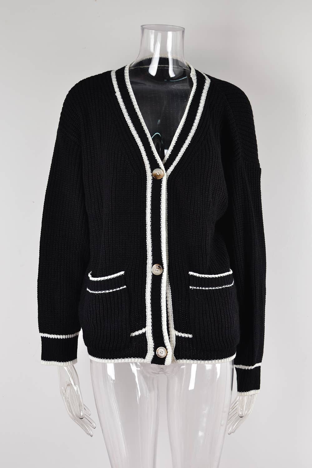 COLOR MATCHING POCKET COAT V-NECK SWEATER LADY