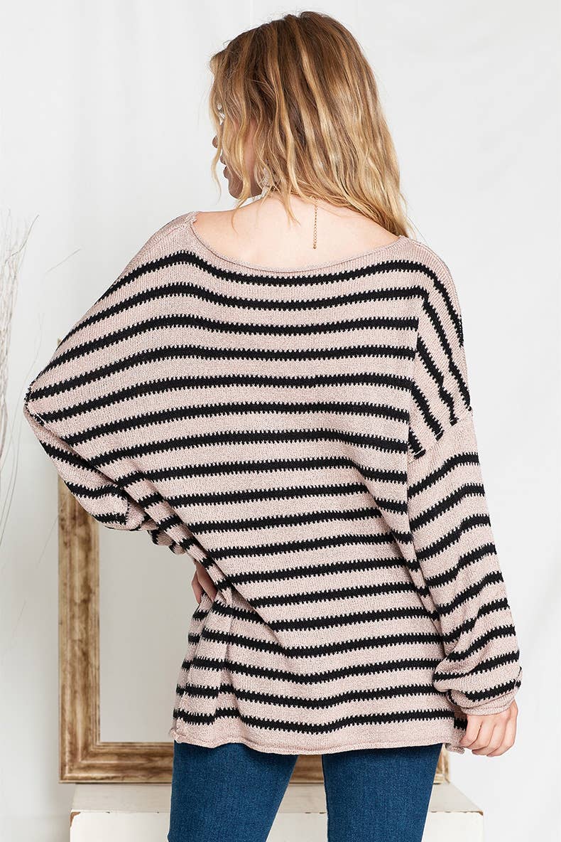 DROP SHOULDER COMMUTER STRIPED PRINT SWEATER