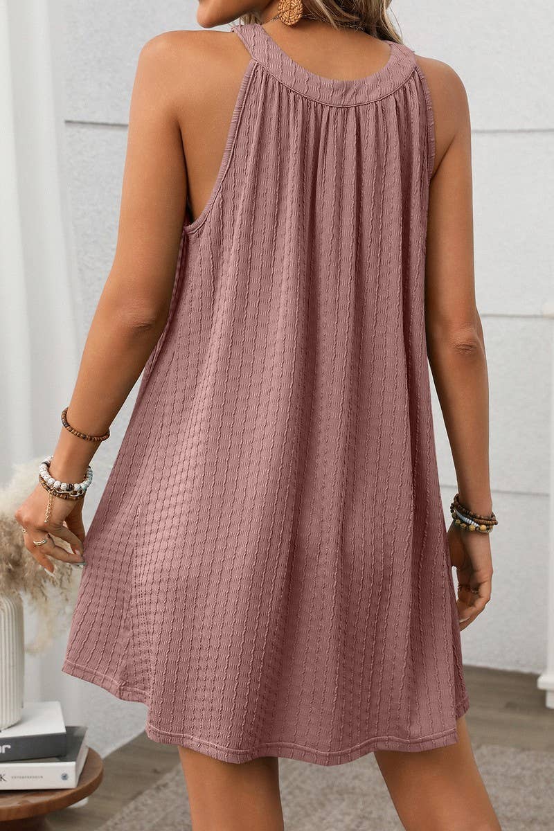 CWDHL0700_SOLID COLOR HALTERNECK SLEEVELESS DRESS