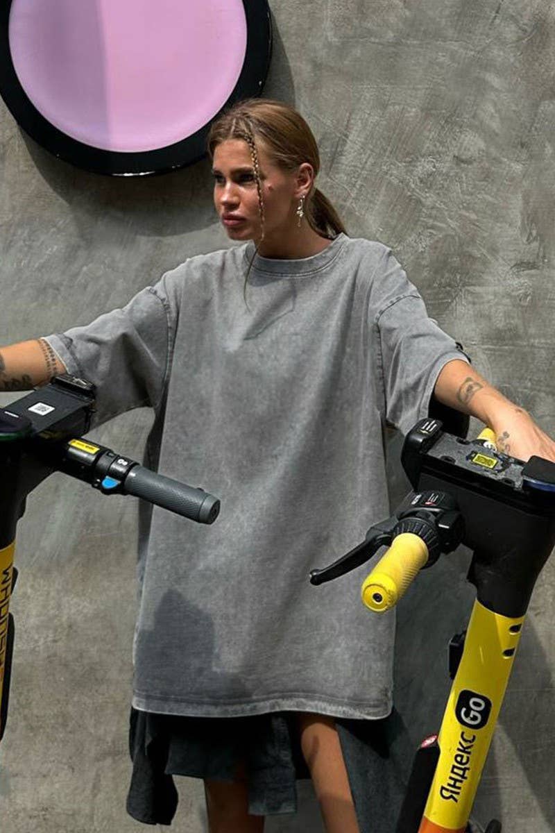 CWTTS1176_ROUND NECK WASHED DISTRESSED SHORT SLEEVE T-SHIRT