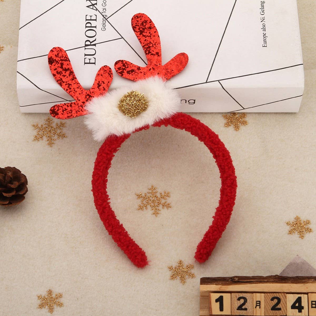 CWMM10425_PLUSH REINDEER ANTLER HEADBAND CHRISTMAS COSTUME