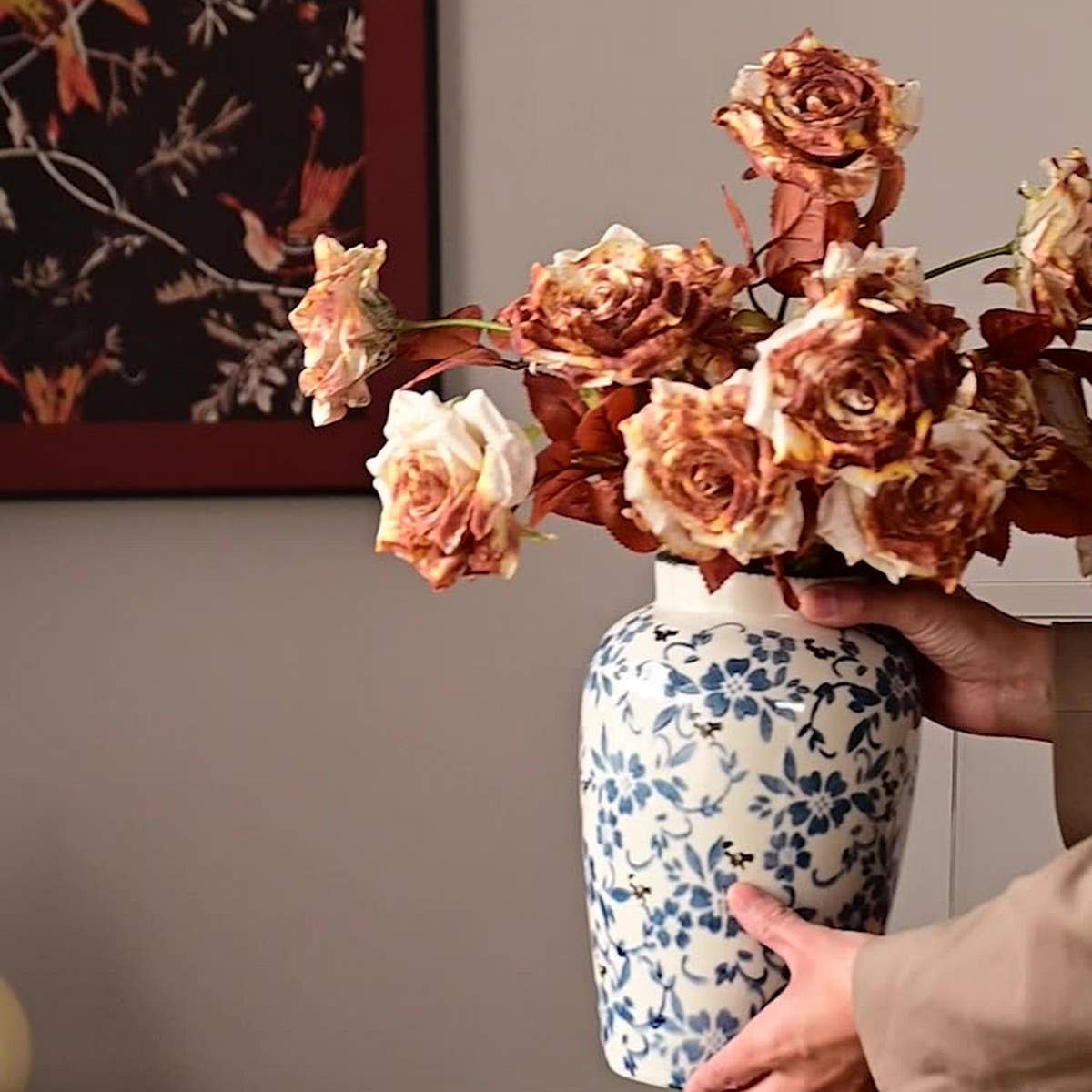 Dried Tone Burnt Edge Rose Bouquet for Decor