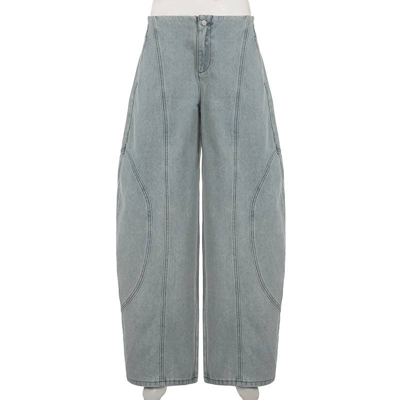 Deconstructed casual loose wide-leg jeans