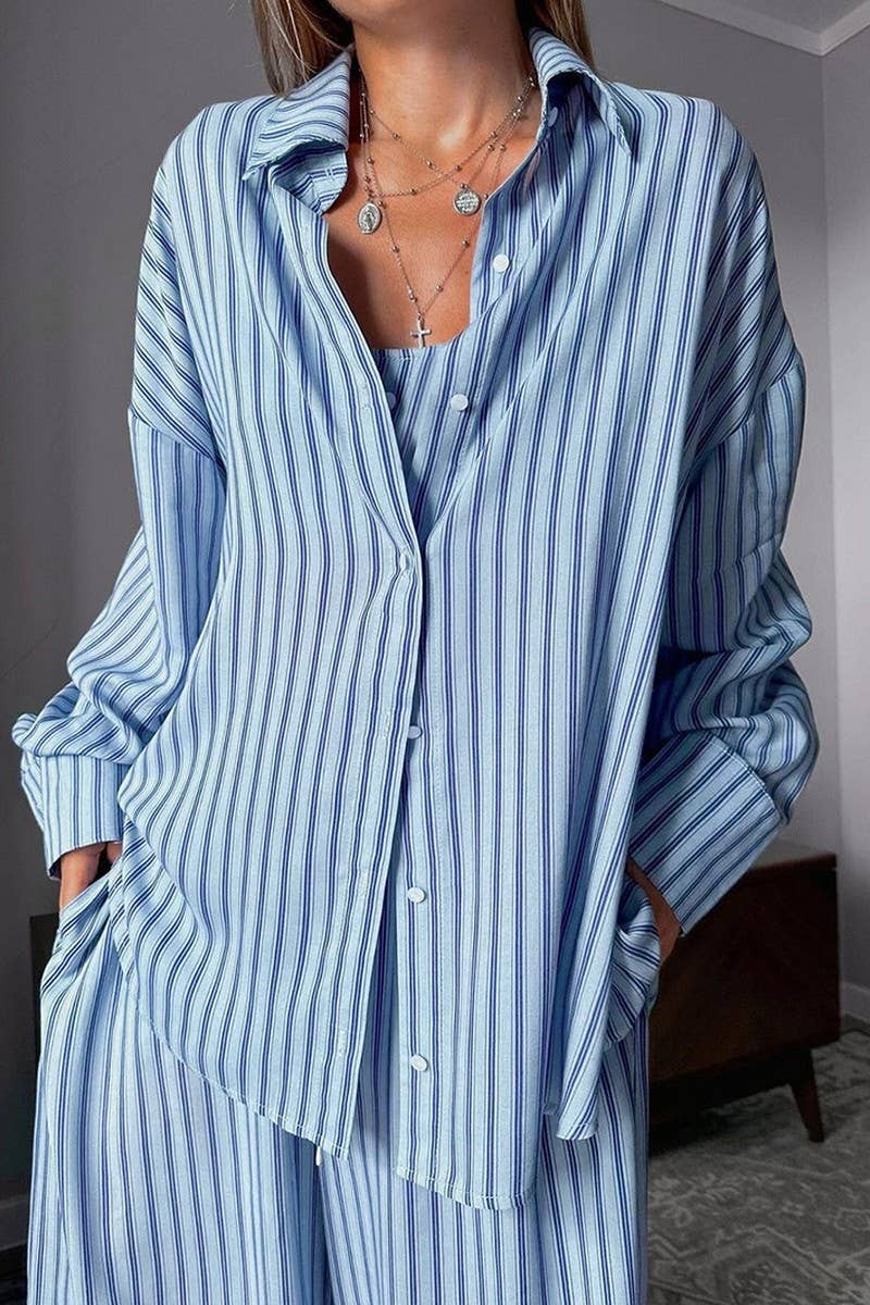 CWSPJ0339_PRINTED STRIPED PAJAMAS THREE-PIECE SET