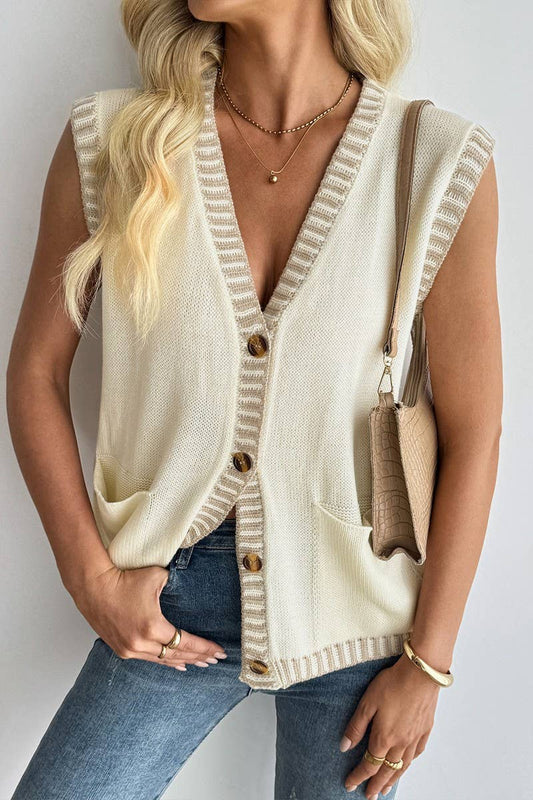 CWOV0782_COLORBLOCK SLEEVELESS KNIT CARDIGAN VEST