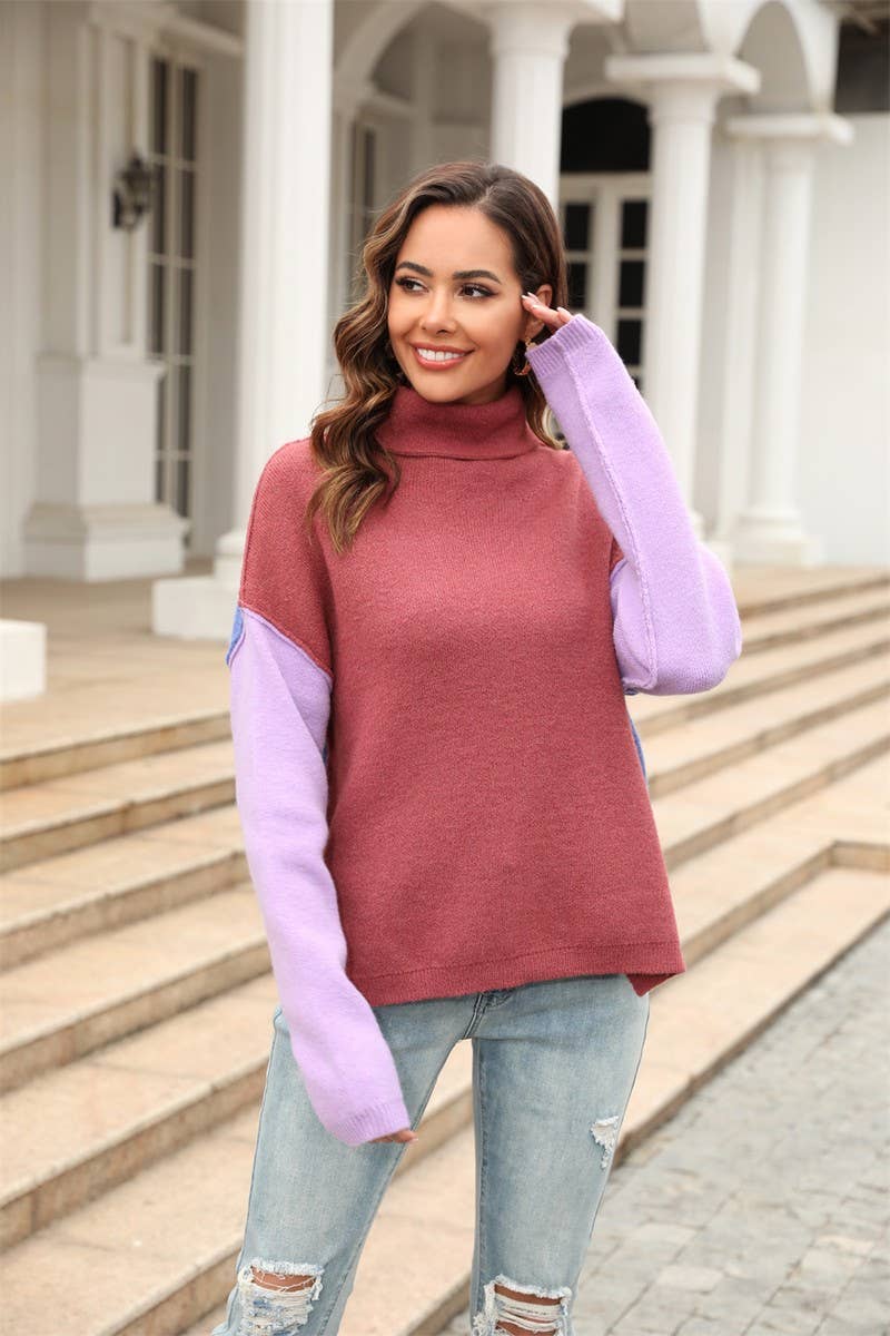 CWOSWL1686_Turtle Neck Long Sleeve Pullover Sweater