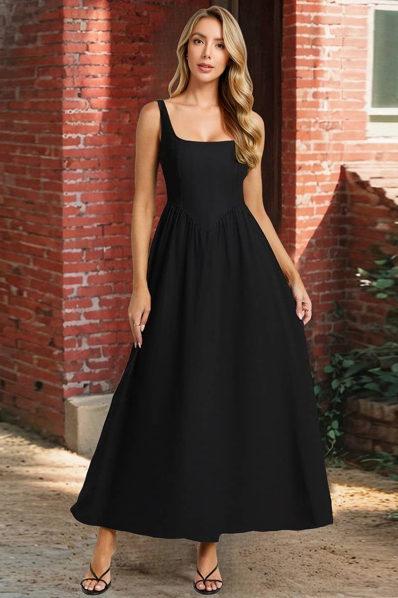 CWDMD6194_SOLID SLEEVELESS WAIST-CINCHING MAXI DRESS