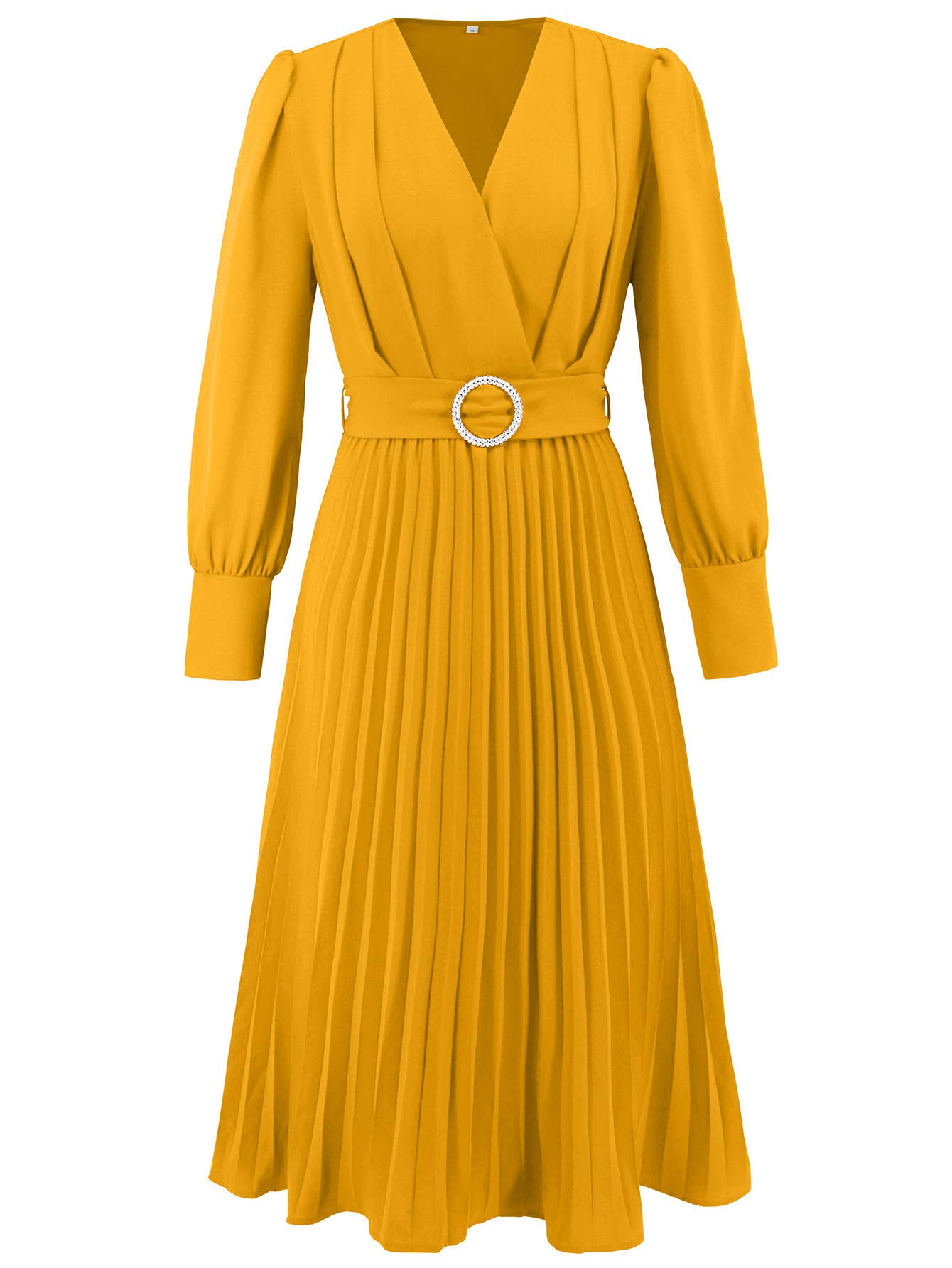 Elegant Pleated V-Neck Long Sleeve Bodycon Dress