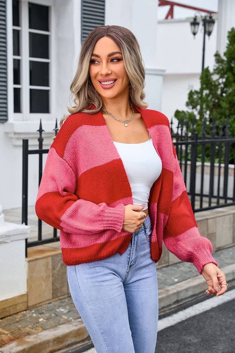 CWOCAL0918_LOOSE COLORBLOCK KNIT CARDIGAN SWEATER