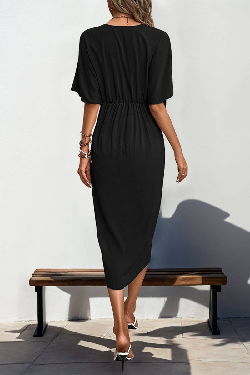 CWDMD2471_SOLID COLOR RAGLAN SLEEVE IRREGULAR DRESS