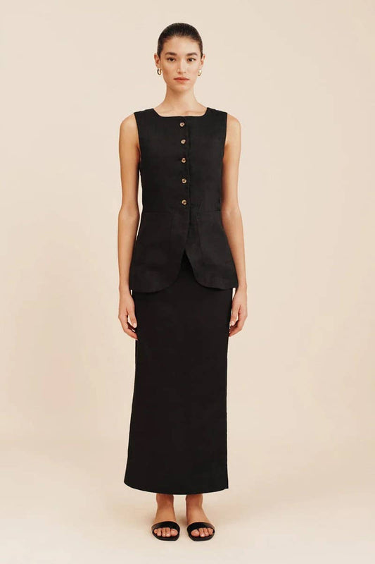 CWSS1141_LINEN SLEEVELESS TANK TOP & HIGH WAIST SKIRT SET