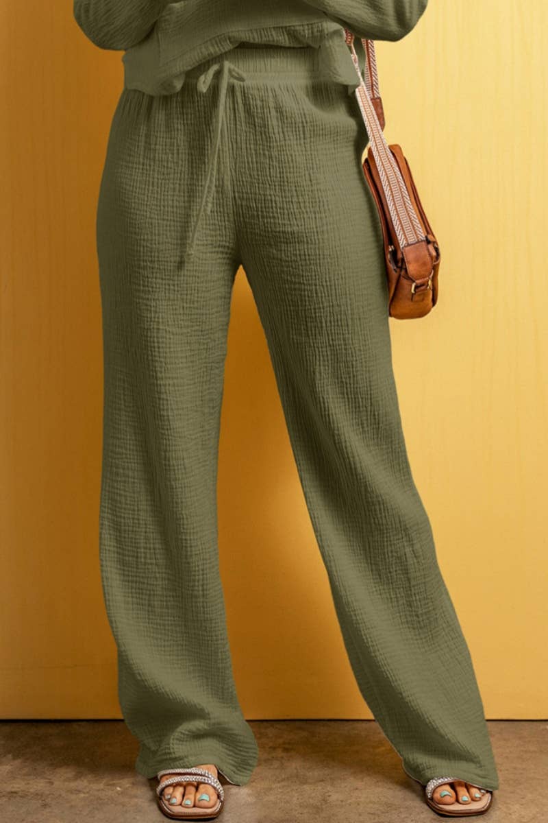 CWBMP0207_SPRING AUTUMN LACE-UP SOLID COLOR CASUAL PANTS