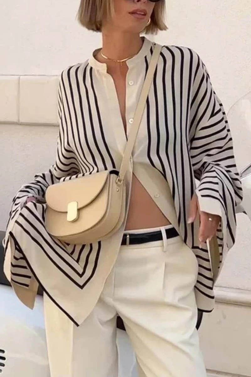 CWTBLL3843_STRIPED LOOSE FIT LONG SLEEVE BUTTON DOWN SHIRT
