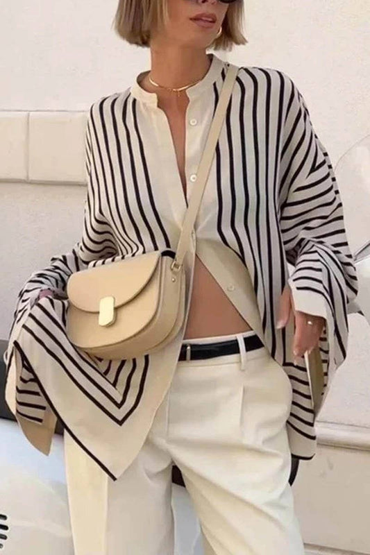 CWTBLL3843_STRIPED LOOSE FIT LONG SLEEVE BUTTON DOWN SHIRT