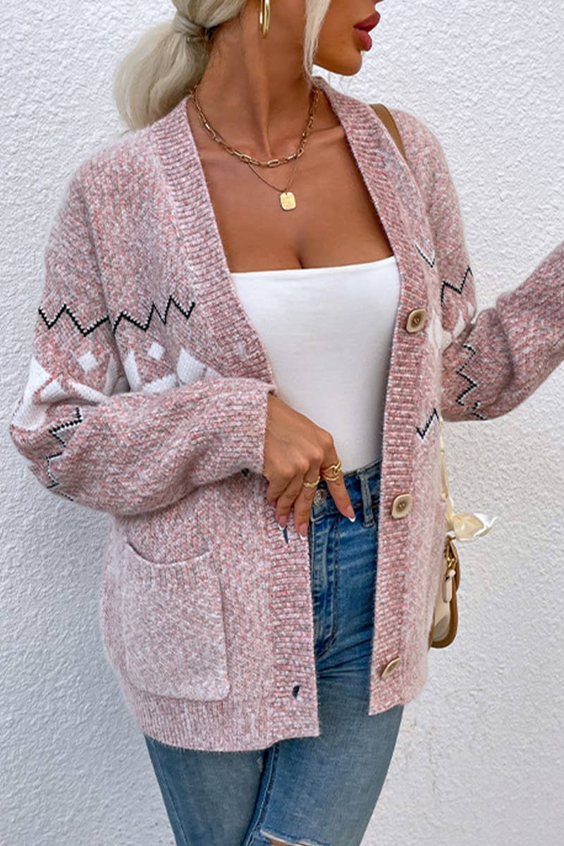 CHRISTMAS SNOWFLAKE KNIT SINGLE-BREASTED SWEATER