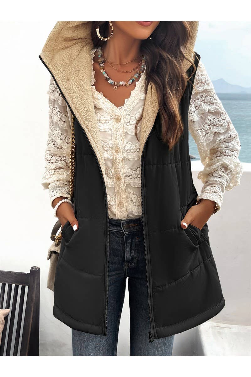 CWOJA0937_Zip Up Jacket Double Sided Warm Cardigan Vest