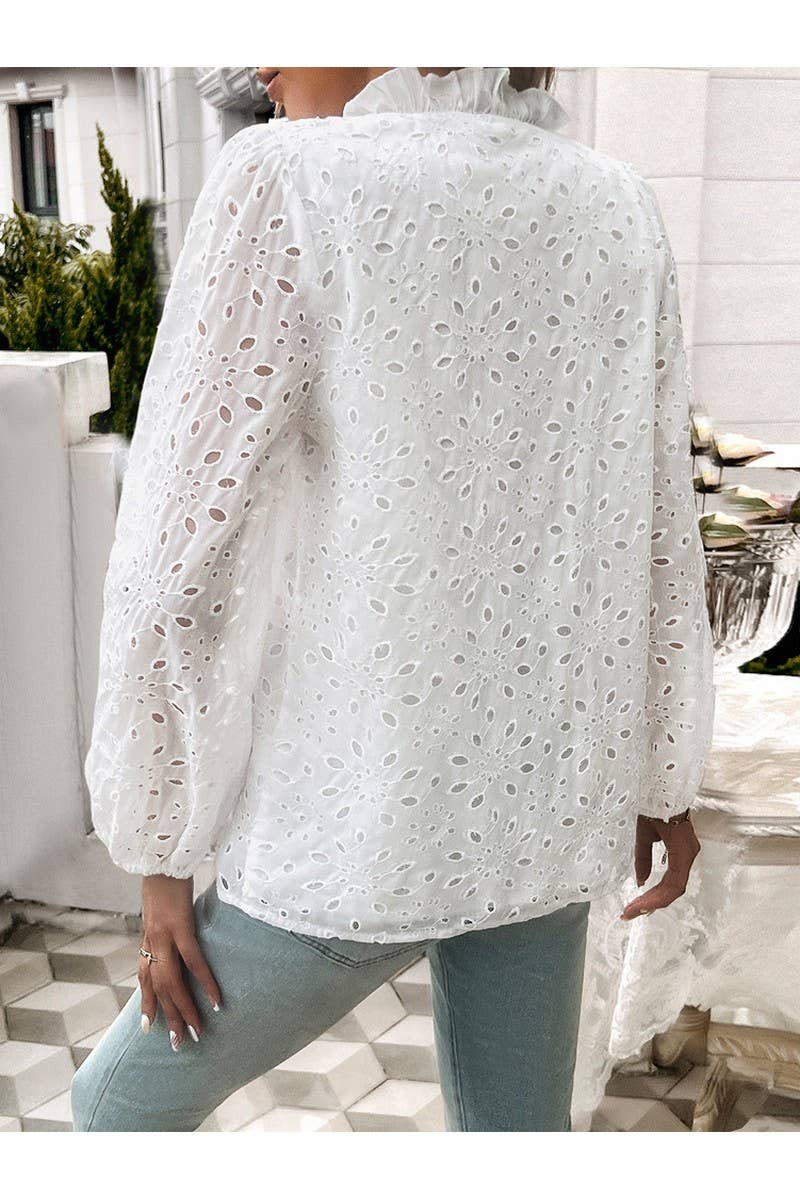CWTBLL1140_Fashion Woven Hollow Puffy Sleeve Blouse