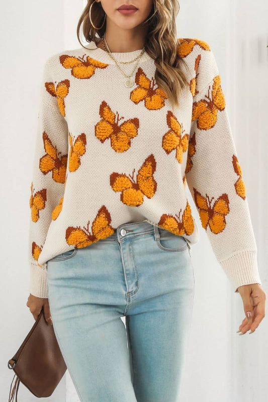 CWOSWL6374_KNIT LOOSE BUTTERFLY LONG-SLEEVED SWEATER