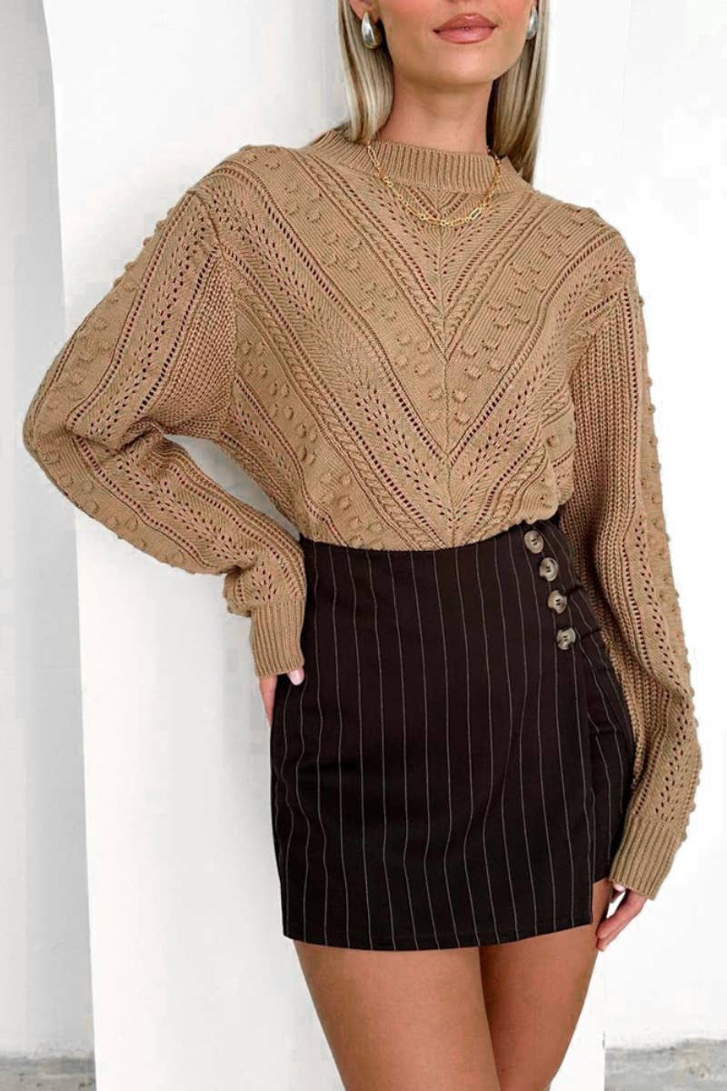 CWOSWL6599_FALL CREW-NECK JACQUARD LONG-SLEEVED SWEATER