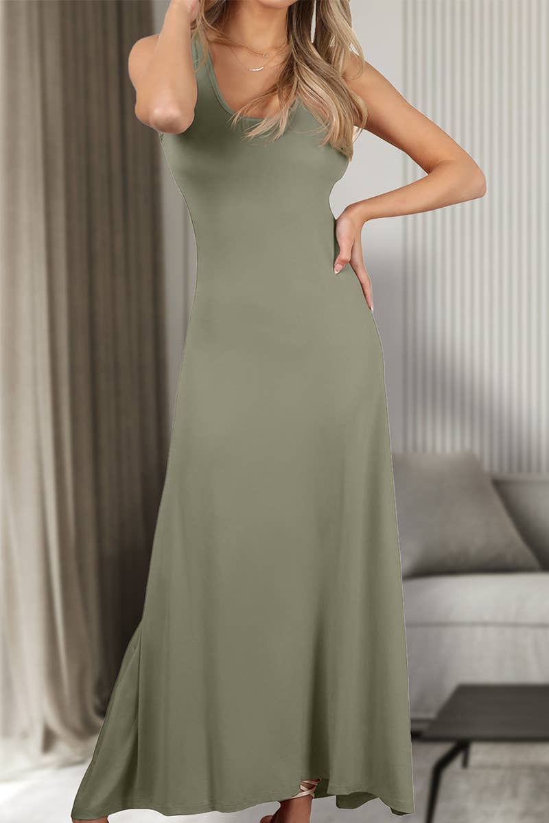 AWDMD281_SLEEVELESS VEST SOLID COLOR KNITTED LONG DRESS