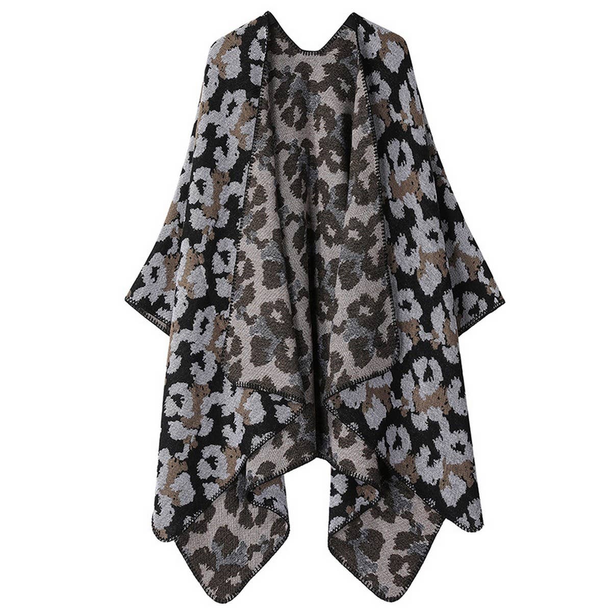 SHAWL KNITTED CAPE LEOPARD PRINT THICK WARM SCARF