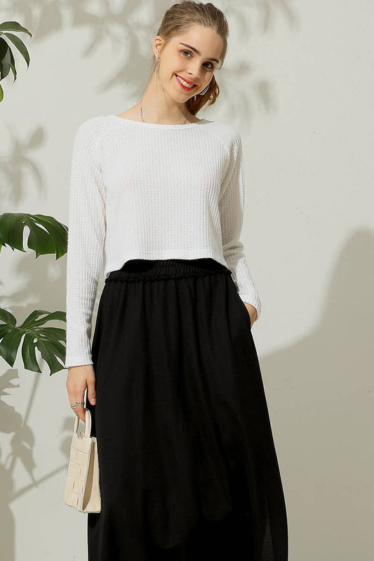 CWTTL1485_Casual Round Neck Loose Fit Long Sleeve Tops