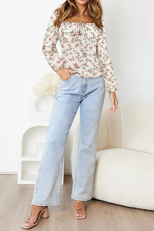 CWTBLL3996_SQUARE NECK FLORAL LONG SLEEVE BLOUSE