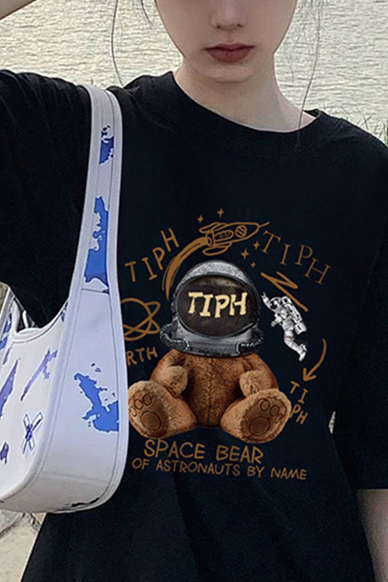 CWTTS0964_CARTOON BEAR PRINT CASUAL T SHIRT