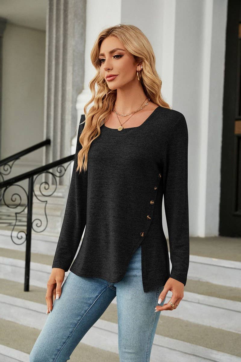 CWTTL1562_Sweetheart neck Pullover Long Sleeve Blouse
