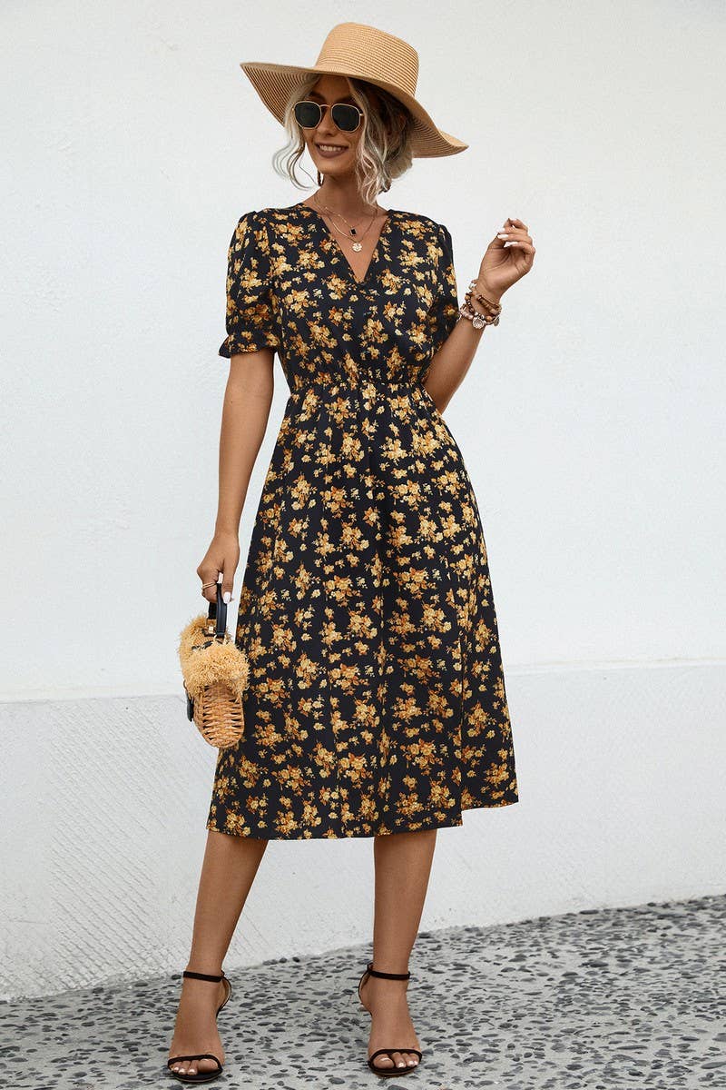 CWDSD4908_CASUAL V-NECK PRINTED DRESS