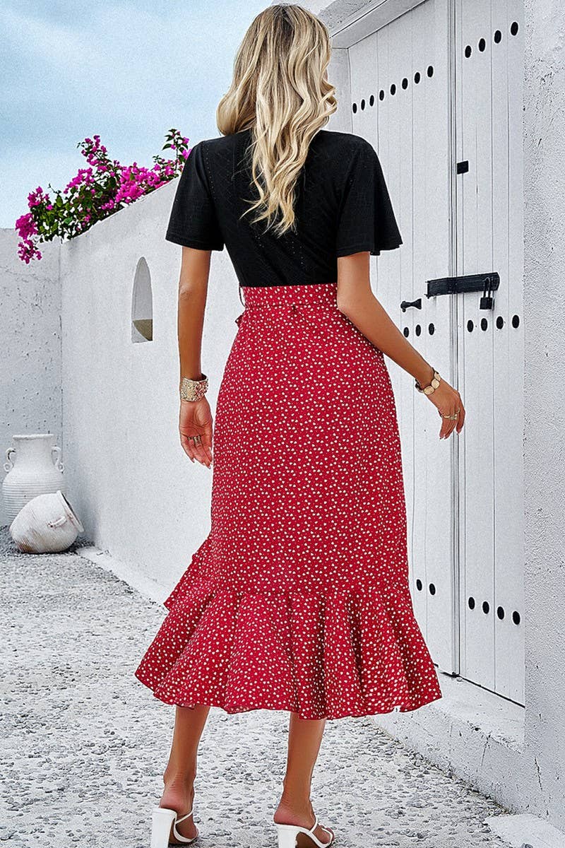 CWDMD4608_ELEGANT CONTRAST COLOR SHORT-SLEEVED V-NECK DRESS