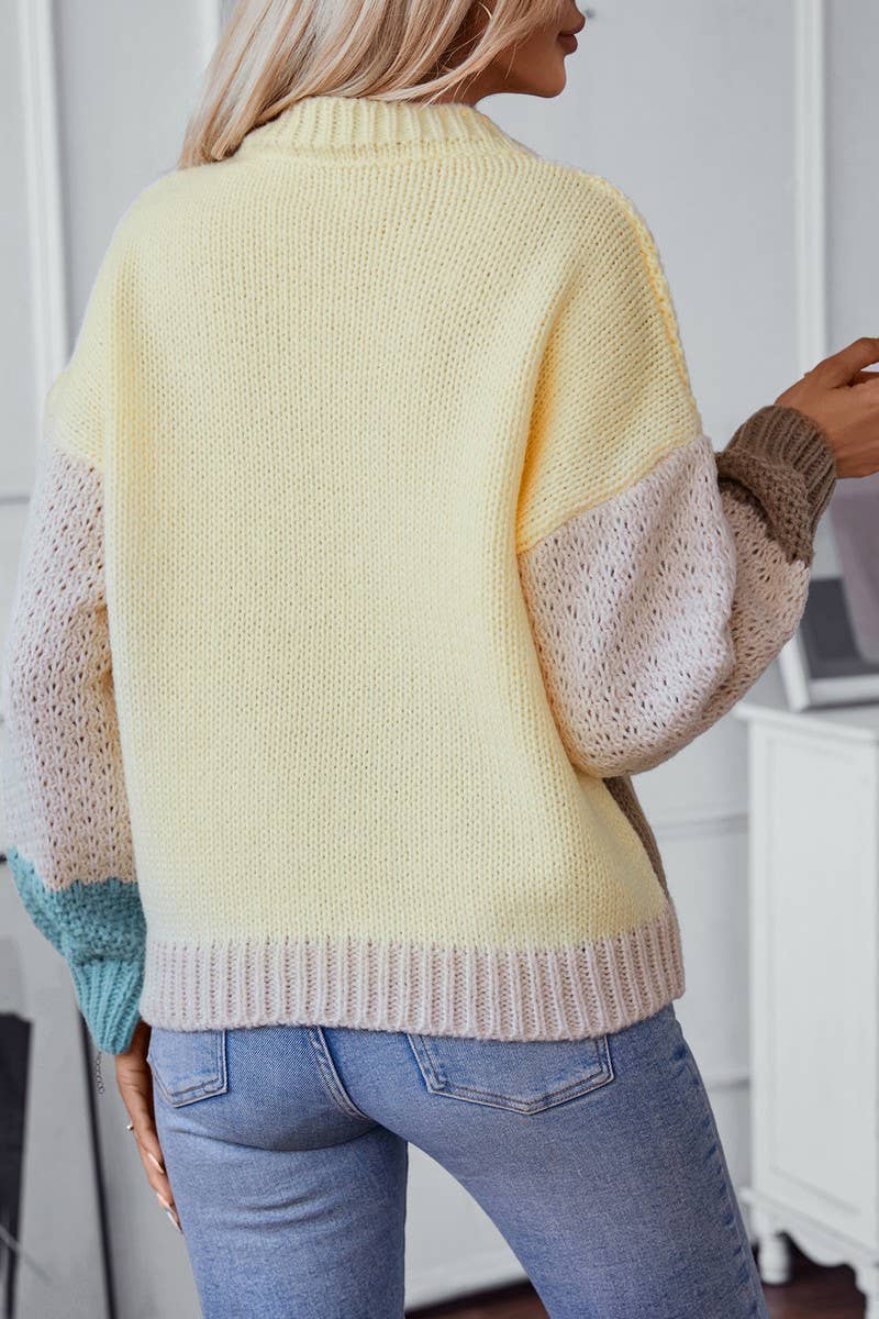 CWOSWL2916_CONTRAST COLOR PULLOVER KNITTED SWEATER
