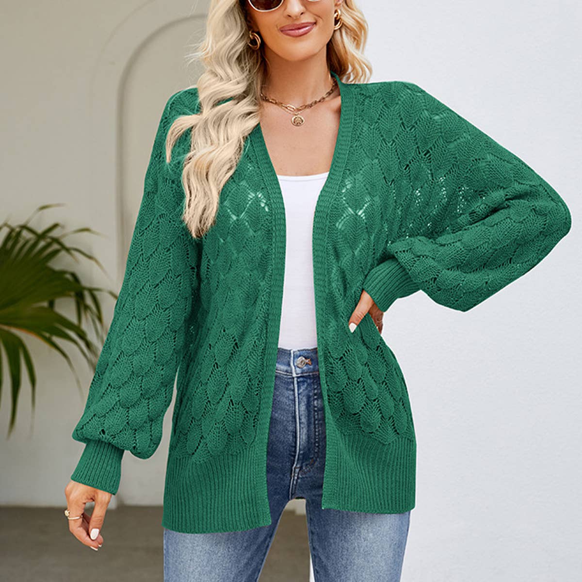 DESIGN SENSE HOLLOW KNIT SWEATER CARDIGAN