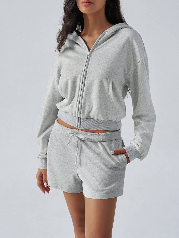 BM WIND ZIPPER LONG SLEEVE HOODIE SHORTS SUIT