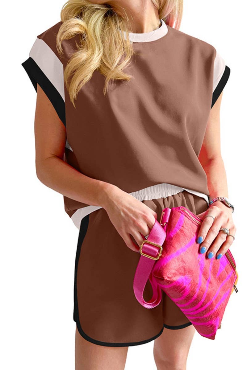 CWSS0638_CASUAL SLEEVELESS CREW NECK TOP SHORTS SUIT