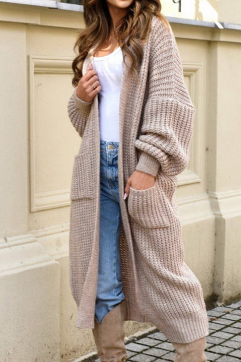 CWOCAL2365_POCKET LENGTHENED THICKENED KNITTED CARDIGAN