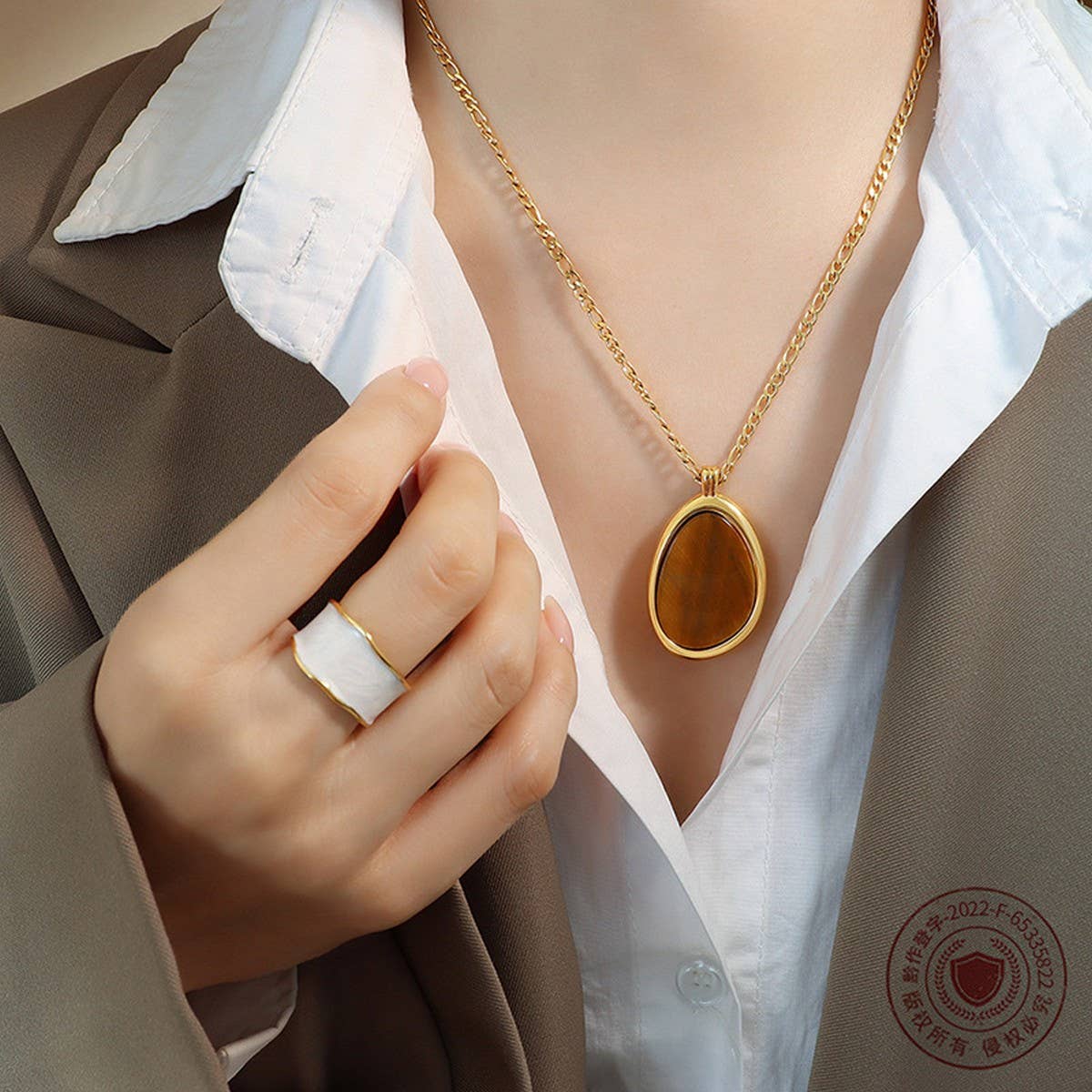 TIGER EYE STONE PENDANT TITANIUM STEEL NECKLACE