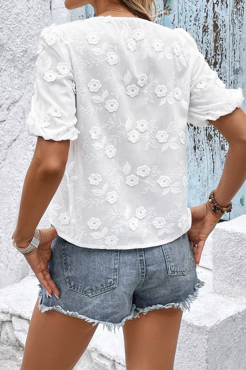 CWTBLS1994_BOW TIE JACQUARD EMBROIDERED SHIRT FOR WOMEN