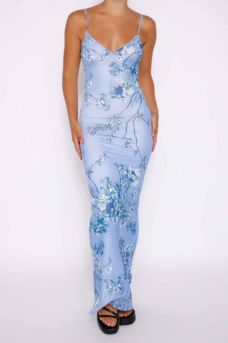 CWDMD5936_FLORAL PRINT SLIM FIT VACATION CAMI DRESS