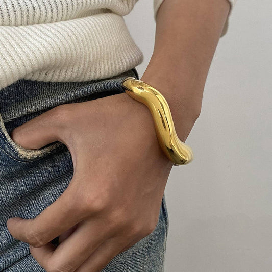 Gold Stainless Steel Open Bangle, Titanium Steel